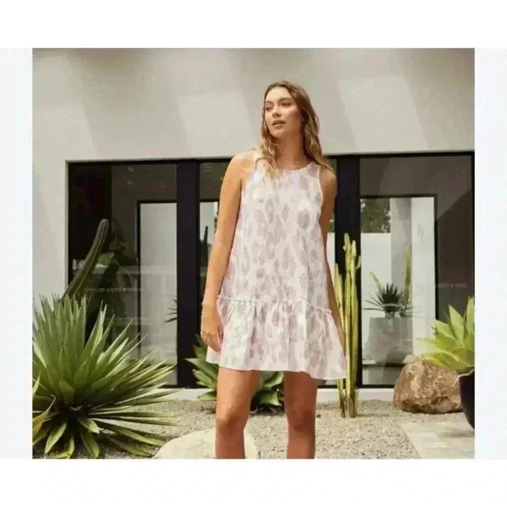 LJC Designs Annie Dress Womens Large 100% Linen Animal Print Sleeveless 1310